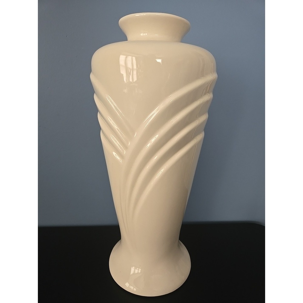 Vintage Revival Vase Cream White Art Deco Neo Deco  Style 1980s 17"